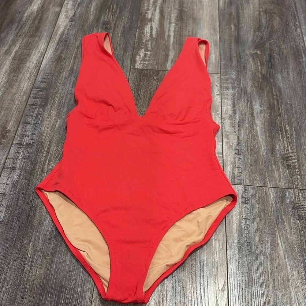 J. Crew Plunge V-Neck One-Piece Swimsuit Red size 10